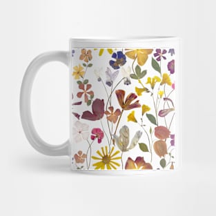 Pressed summer flowers seamless. Dry flowers composition. Romantic Spring blossom. Vibrant botanical print Mug